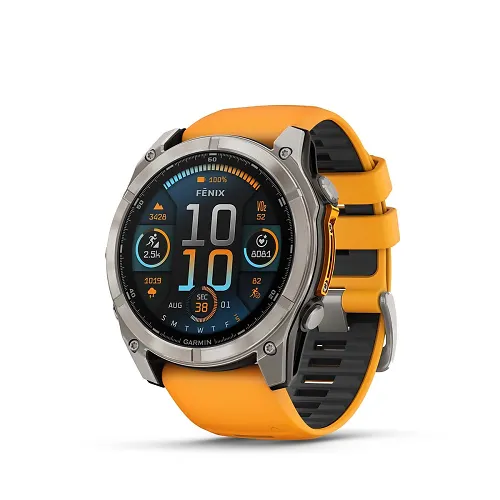 Garmin fenix 8 AMOLED Sapphire - 51mm - Spark Orange Graphite - left facing