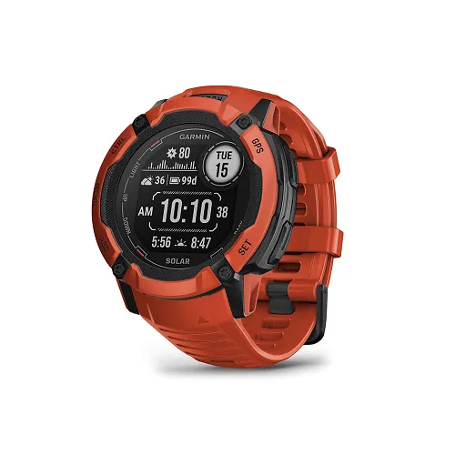 The Garmin Instinct 2 in red